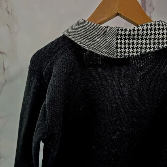 Storybook Knits Sweater Womens Large Black Houndstooth Striped Artsy Blazer - Picture 6 of 11